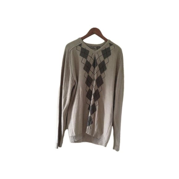Vintage XG Men's Size XXL Geometric Sweater Tan Long Sleeve Academic Casual Knit - Picture 2 of 7